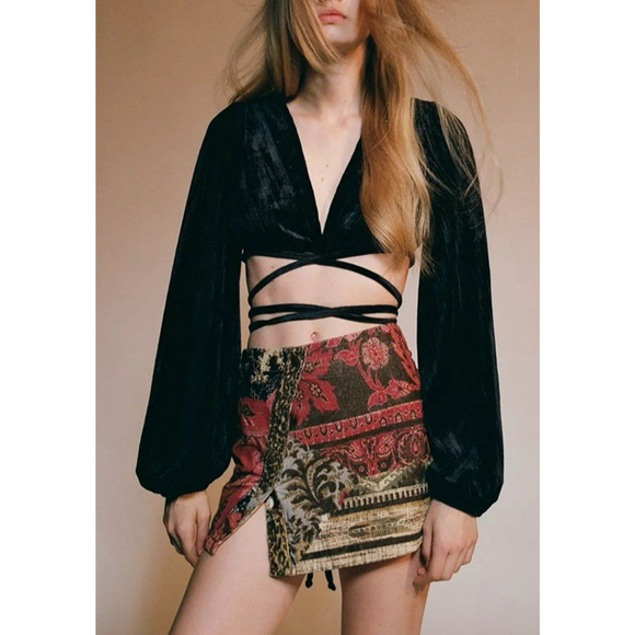 Urban Outfitters Tops - Urban Outfitters Florentina Wrap Top Small Black Velvet Whimsygoth Fairy Grunge